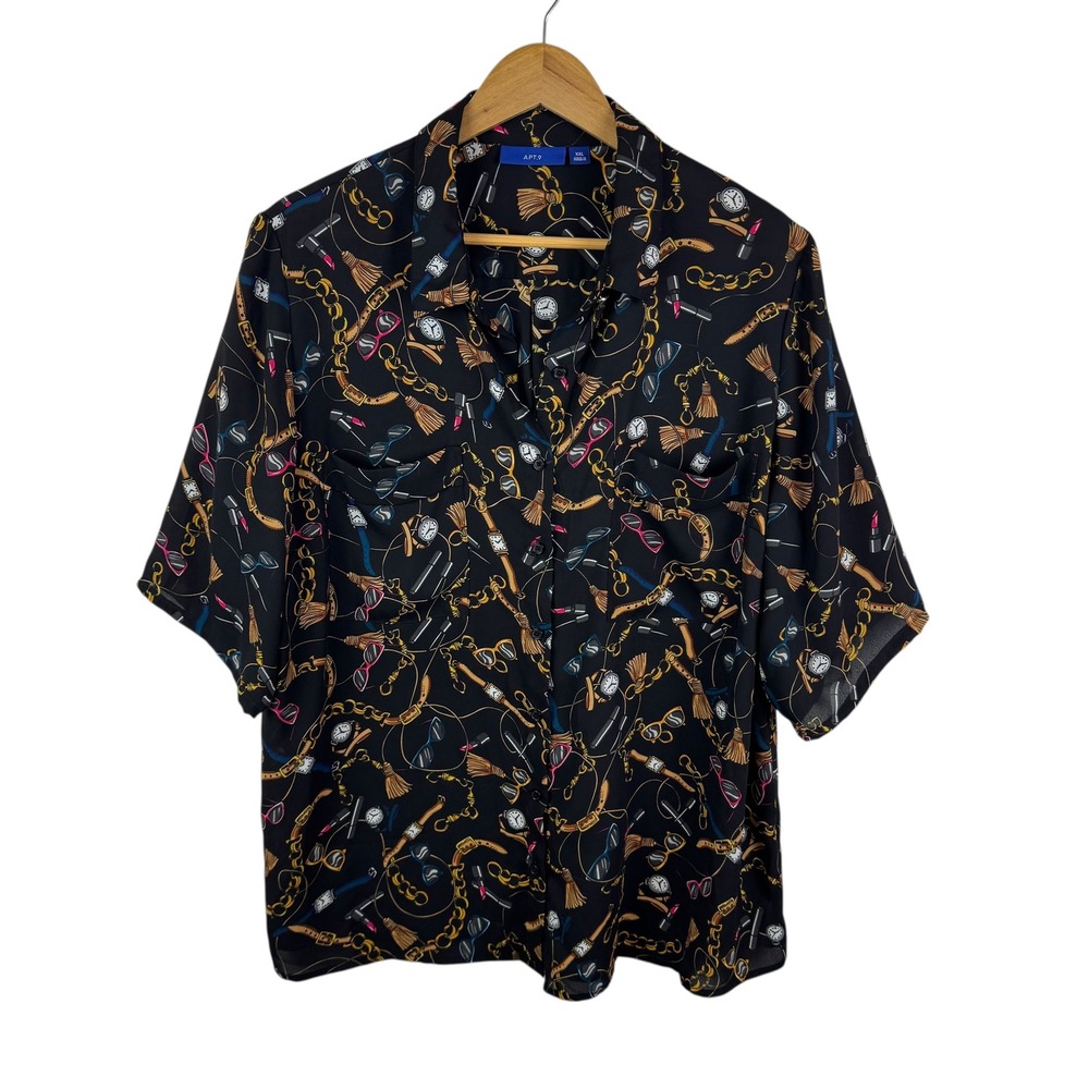 Apt 9 Chain Accessory Fashion Print Button Down Shirt Size XXL Retro Lightweight